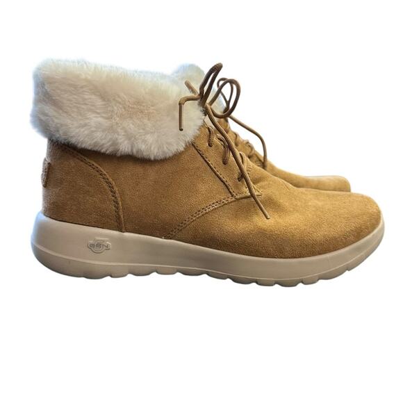 Skechers On The Go Joy Lush Cozy Chestnut Ankle Boots Faux Fur Size 9 - Picture 2 of 7